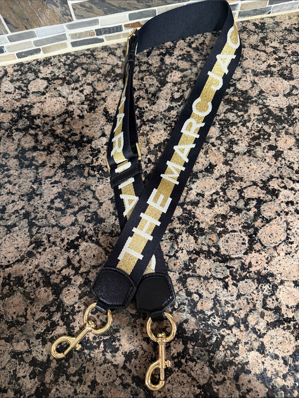 Marc Jacobs Black and Gold Webbing Crossbody Strap